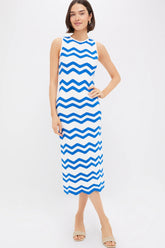 Blue & White Zig-Zag Stripe Mykonos Knit Maxi Dress